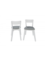 2 Cadeiras de madeira com encosto em MDF cor branco e estofado cinza |Coleção Scandian